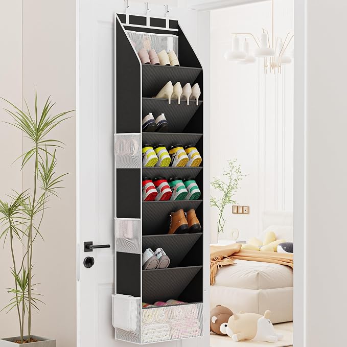 Criusia Shoe Storage, Over the Door Shoe Organizer, Hanging Closet Shoe Storage with Large Deep Pockets, Fits 16–24 Pairs of Sneakers, Sandals, Boots, Black - Image 8
