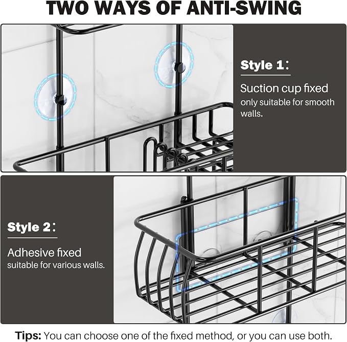 Epicano Shower Caddy Hanging,Large Capacity Shower Organizer,Black - Image 5