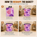Decorative Foldable Laundry Basket with Handles, Pink Purple Rose Flower Oxford Clothes Hamper, 16 x 20.8 Inch Storage Basket for Bedroom Bathroom Laundry Room,20.8x16 Inch - Image 6