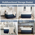 Goodpick Large Woven Rope Blanket Basket, Rectangle, Light Blue - Image 4