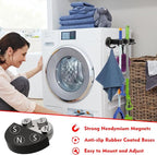 MUTUACTOR Heavy Duty Magnetic Broom Holder, 1PCS Mounting Broom and Mop Hanger, Anti-slip Black Magnetic Tool Holder 3 Slots and 4 Hooks for Fridge, Metal Door, Garage, Work Station - Image 4