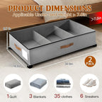 Under Bed Storage with Wheels, Rolling Under Bed Storage Containers with Clear Lid and Handles for Clothes, Shoes, Blankets, Pillows, Toys, Books, Bags (60L, 30.9 x 16.9 x 6.7in, Grey, 2 Pack) - Image 2