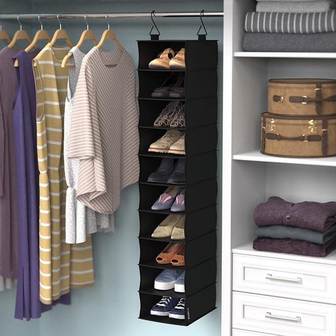ClosetMaid 10-Shelf Fabric Hanging Shoe Storage Organizer for Closet, Charcoal Black - Image 3