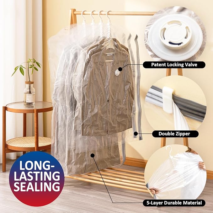 Hanging Vacuum Storage Bags, Space Saver for Clothing, 4 Combo with Pump | Vacuum Seal Bags for Clothing with Electric Pump, Hanging Garment Storage for Jackets, Suit, Dresses, Winter Closet Organizer - Image 3