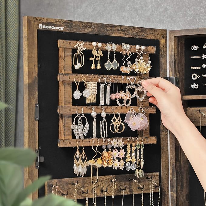 SONGMICS Lockable Jewelry Cabinet Armoire with Mirror, Wall-Mounted - Image 8