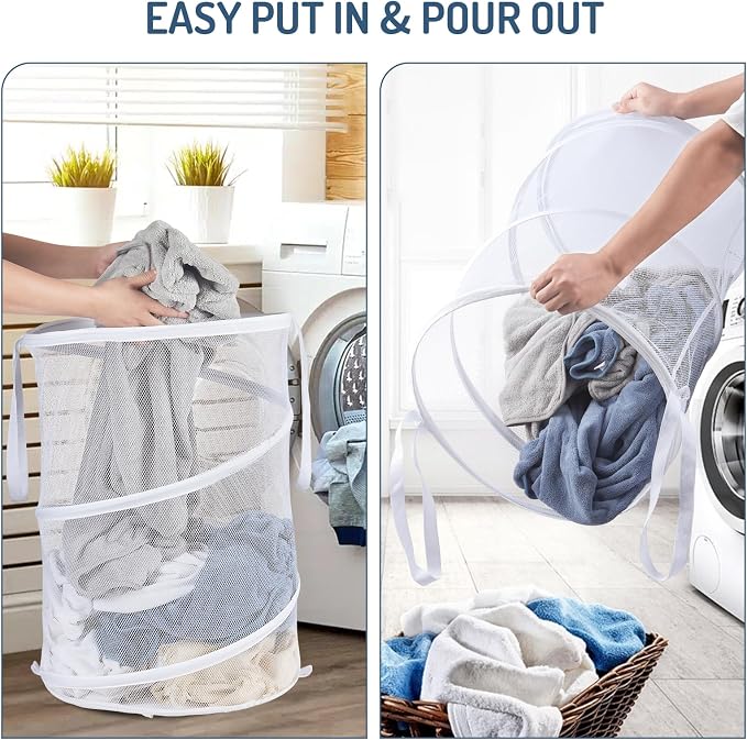 Seiritex Mesh Popup Laundry Hamper 115L Collapsible Laundry Basket Extra Large Capacity Foldable Clothing Storage Basket with Handles No Lid 26 H x 18 W x 18 L (White) - Image 6