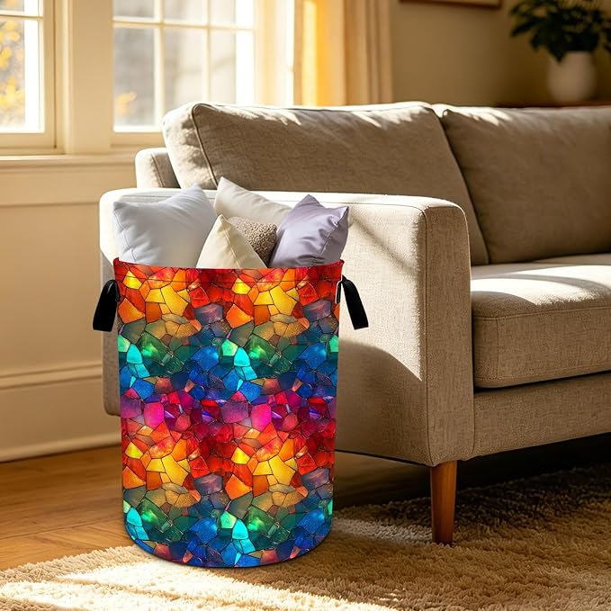 Rainbow Laundry Basket Foldable Oxford Laundry Hamper With Handle For Room Bathroom Bedroom - Image 5
