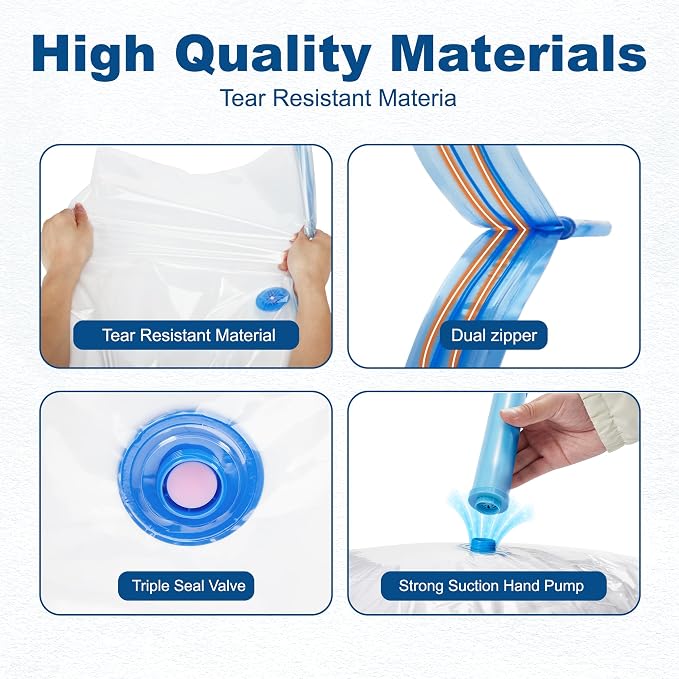 HOUSE DAY 22 Pack Vacuum Storage Bags with Pump,Space Saving Vacuum Seal Bags For Clothing Travel,4 Jumbo/4 Large/4 Medium/4 Small, 2S/2XS/2XXS Roll Up Bags, Hand Pump Included, Sealer Clothes Storage - Image 4