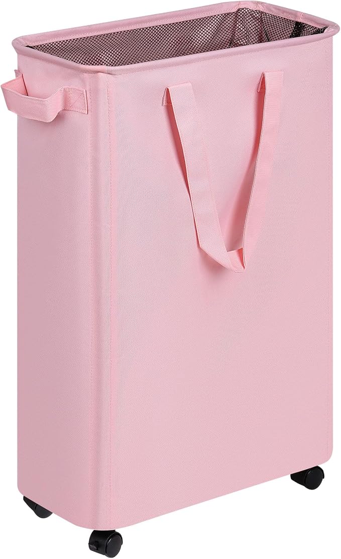 efluky Slim Laundry Hamper with Wheels, Rolling Laundry Basket for Clothes, Small Laundry Basket for Bedroom, Dorm and Laundry Room, 60L (12.7 Gallons) Pink by efluky