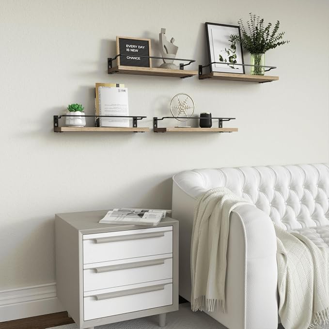 RICHER HOUSE 4-Piece Bathroom Paulownia Wood Shelves Set, Wall Mounted, Protected Guardrail, 20 lbs Weight Capacity - Carbonized Black - Image 7