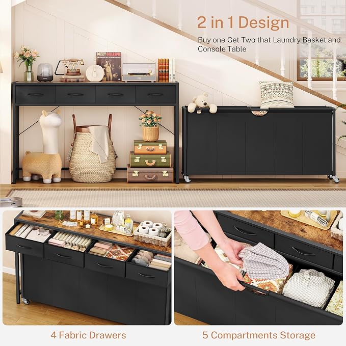 Laundry Sorter, Rolling Laundry Hamper with 5 Section Pul-Out Bags, Laundry Basket Organizer with 4 Drawers, Laundry Hamper with Wheels for Laundry Room Organization, Bathroom, Bedroom - Image 3