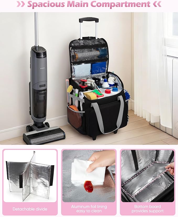 Marscamd Large Rolling Cleaning Caddy Bag with Detachable Trolley, Black - Image 4
