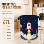 Cartoon Rocket Laundry Basket for Kids Room,Space Planets Foldable Oxford Hamper with Handles, Portable Clothes and Toy Storage Bucket Organizer for Bedroom Bathroom Dorm Laundry Room Decor - Image 2