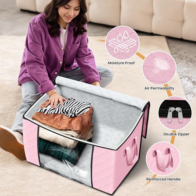 Fab totes 90L Clothes Storage, Foldable Thick Fabric Blanket Storage Bags | Foldable Containers with Zippers,Window and Handles for Organizing Bedroom, Closet, Comforter, Bedding,Dorm essentials - Image 4