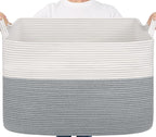Goodpick 105L Extra Large Woven Blanket Basket Cotton Rope Storage Baskets for Organizing, Rectangle Baby Laundry Basket for Living Room Home Decor, 25"x16"x16", White & Gray by Goodpick