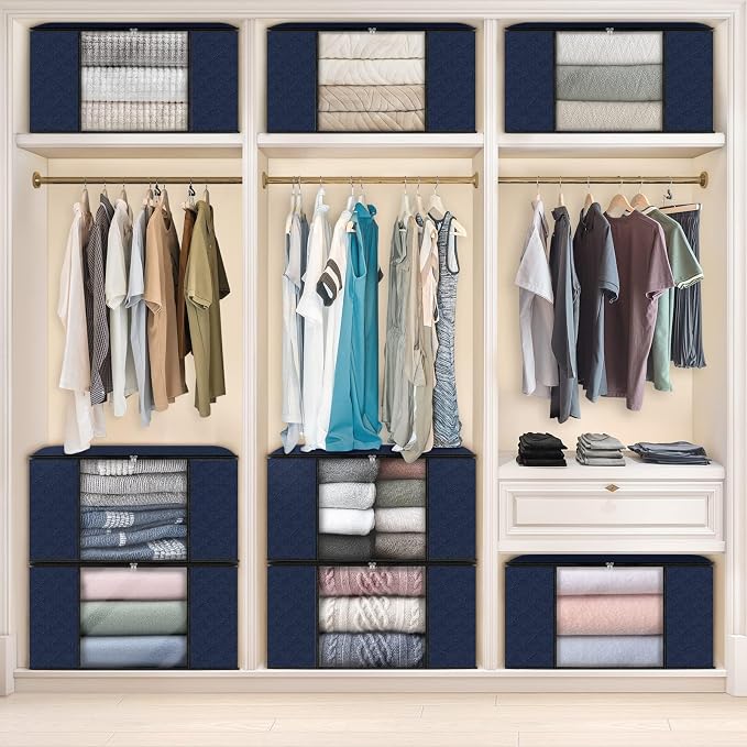 Fab totes 10 Pack Storage Bags for Clothes Blanket Storage Bins with Lids | Foldable Closet Organizers with Zippers,Window and Handles,Fabric Storage Bins for Sweater,Comforter,Bedding,Dorm essentials - Image 6
