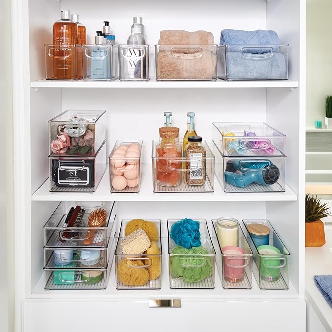 iDesign Stackable Plastic Handle Bin Storage Organizers, 18 Pack, Clear - Image 6