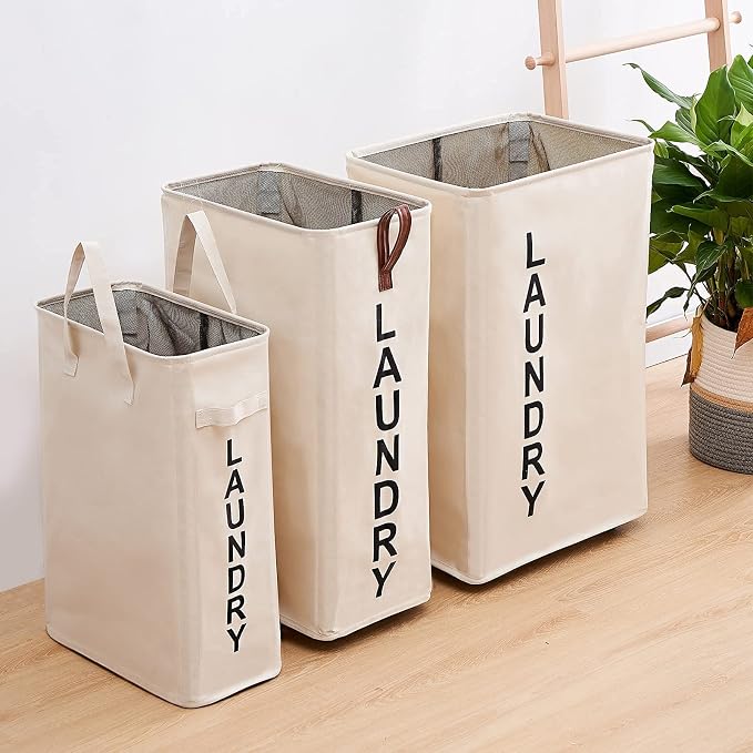 92L Large Laundry Hamper with Leather Handle,Standable Laundry Basket with Wheels ,Large Hamper,Rolling Laundry Basket White - Image 6