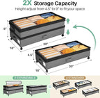Kitstorack 4 Pack Height-adjustable Under Bed Storage with Wheels, Under Bed Storage Containers,Under Bed Shoe Storage Organizer with Clear Window&Label, Suitable for Clothes Storage, Gray - Image 3