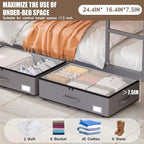 EE-RoomWorld Under Bed Storage with Wheels, No Assemble Required 7.5 inches height Under Bed Storage bins,Large capacity Rolling Underbed Shoe Storage containers，dorm underbed storage drawers - Image 2