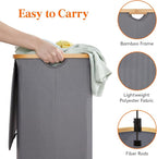 Lifewit 150L Laundry Basket with Lid, Clothes Hampers for Laundry with Bamboo Handles and 2 Removable Bags, Large Foldable Laundry Hamper for Bedroom, Bathroom, Dorm, Grey - Image 6