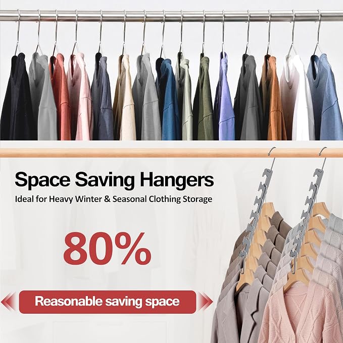 5 Pack Space Saving Hangers for Clothes, 6 to 9 Holes Expandable Heavy Duty Metal Hangers 80 Lbs Capacity, Magic Smart Hanger Closet Space Saver, Closet Organizers and Storage - Image 2