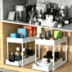 DEKAVA Cabinet, 2 Pack Under Sink Organizer, 2 Tier Sliding Bathroom Kitchen Organizer, Large White ABS Baskets, Easy Install & Clean - Image 7