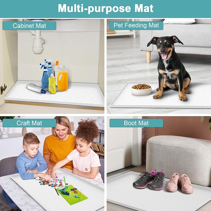 Under Sink Mats for Kitchen Waterproof, Silicone Under Kitchen Sink Mat and Protector for 34" x 22" Cabinets, Under Sink Organizer Tray, Shelf Liner Cabinet Liner for Bathroom, White - Image 7