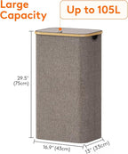 Lifewit 105L Large Laundry Basket with Lid, Removable Bags, Brown - Image 4