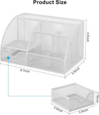 EasyPAG Mesh Desk Organizer with Drawer Multi-functional Pen Holder Stationery Organizer for Office School Supplies 6 Compartments Dorm Organizers and Storage for Desk, White - Image 7