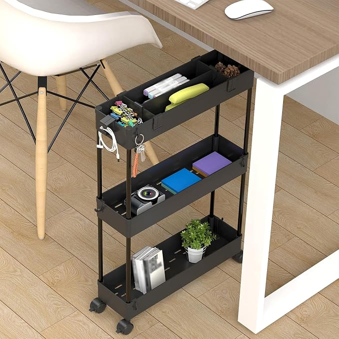 SPACELEAD 2-piece Set Slim Storage Cart 3 Tier,Bathroom Organizer Rolling Utility,Mobile Shelving Unit Slide Out for Office, Kitchen, Laundry Room & Narrow Places - Image 7