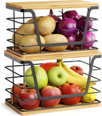 ALOCEO 2 Pack Large Garbage Bag Dispenser for 13/30/33 Gallon Bags, Potato and Onion Storage Baskets with Bamboo Lid, Stainless Steel Stackable Storage Bins for Kitchen Laundry Pantry Room by ALOCEOWallHooksAdhesive
