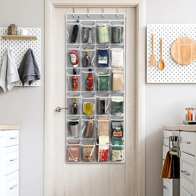 Simple Houseware 24 Pockets Large Clear Over the Door Shoe Organizer, Gray | 56" x 22.5", 4 Durable Metal Hooks, 5" x 9" Pocket Size, Multipurpose - Image 7