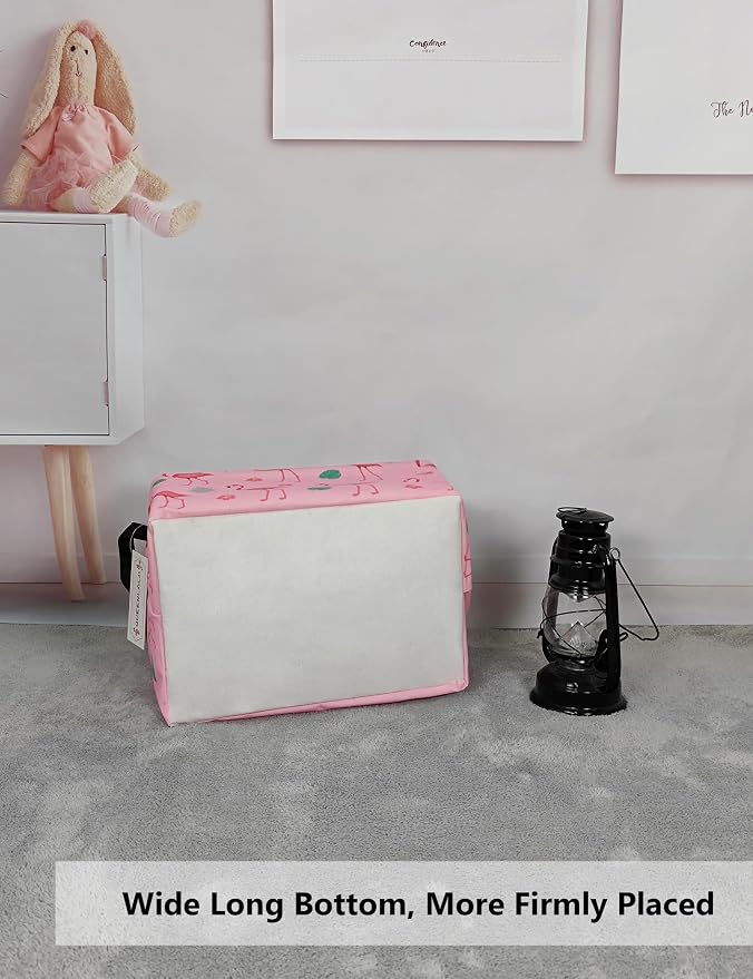 Rectangular Collapsible Laundry Basket with Side Handles, Pink Flamingo - Image 4