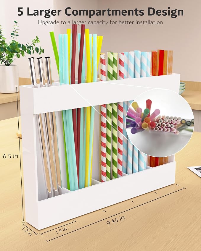 Magnetic Acrylic Straw Holder for Fridge - 5 Slot Sturdy Kitchen Organizer, Adhesive-Free Refrigerator Storage for Metal, Glass, Silicone Straws & Utensils (White-Magnetic Type-5C) - Image 4