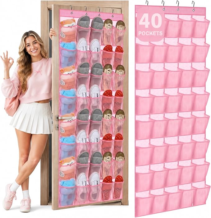 Windyun 1 Pcs 40 Pocket Over the Door Shoe Organizer Hang,Pink by Windyun