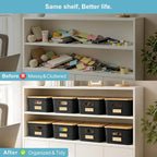 Bagnizer Small Plastic Storage Bins with Bamboo Lids 5.2qt Stackable Box Basket Pantry Decorative Containers Cute with Lable for Organizing Desktop Closet Office Black of 6 packs 10 * 7.2 * 4.1" - Image 7