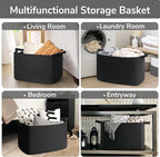 Goodpick 85L Large Woven Rope Blanket Basket, Rectangle, Black - Image 4