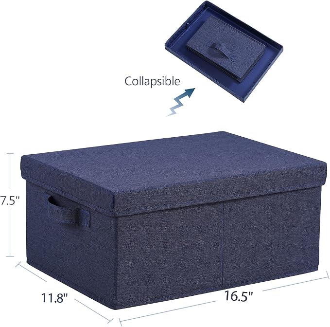 HOONEX Foldable Storage Bins with Lids, Pack of 2, Storage Boxes with 2 Carrying Handles and Heavy Cardboard, 16.5" L x 11.8" W x 7.5" H for Shoes, Clothes, Blue - Image 5
