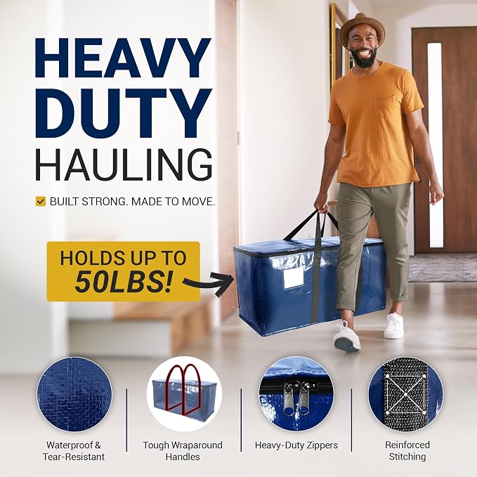 Reli. Moving Bags Heavy Duty (6 Pack) Blue, Extra Large Totes | for Storage & Packing | Small Space & Dorm Room Essentials | Packing Bags w/ Handles & Zippers | Alternative to Moving Boxes - Image 3