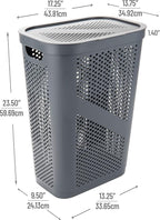 Mind Reader Slim Laundry Hamper with Lid, 60L Clothes Basket, Ventilated Plastic, Gray - Image 3
