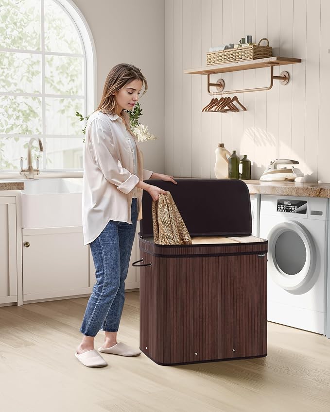 SONGMICS Bamboo Laundry Hamper with Lid, 39.6-Gallons, with Handles - Image 2