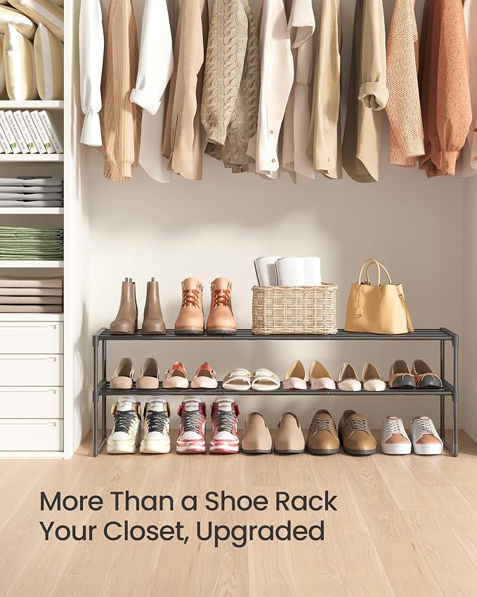 SONGMICS Shoe Rack, 2-Tier Shoe Organizer, Metal Storage Shelf | for Entryway, Upright or Upside Down, for 15-18 Pairs, Stackable, 11.8 x 46.1 x 14 Inches, Black ULSA032B01 - Image 8