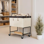 StorageWorks Laundry Cart, 2 Tier Rolling Basket with Wheels, 46 Gal, Beige - Image 6