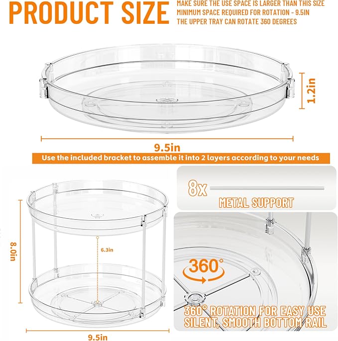 4 Pack Rotating Small Lazy Susan Turntable Organizer for Cabinet,9.5 Inch Clear Acrylic Spice Rack,Turn Table Organizers for Refrigerator,Kitchen,Pantry and Vanity Makeup,Bathroom Countertop Organizer - Image 3