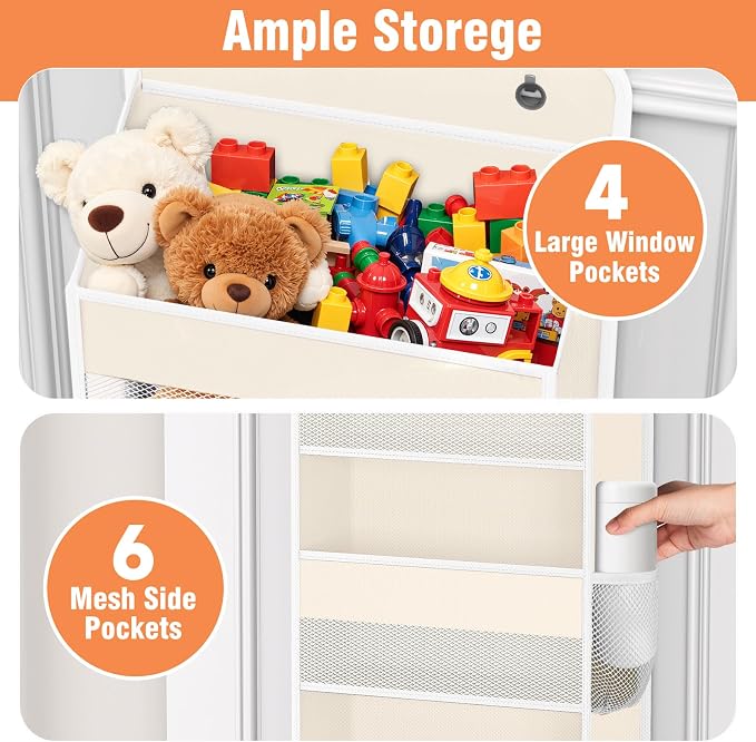 Over The Door Organizer Storage Large Capacity Hanging Bedroom Storage | 4 Shelves, 40 LB Capacity, Foldable Mesh Design, Clear Window, Sturdy, Large Storage Organizer for Nursery, Pantry & Closet - Image 4