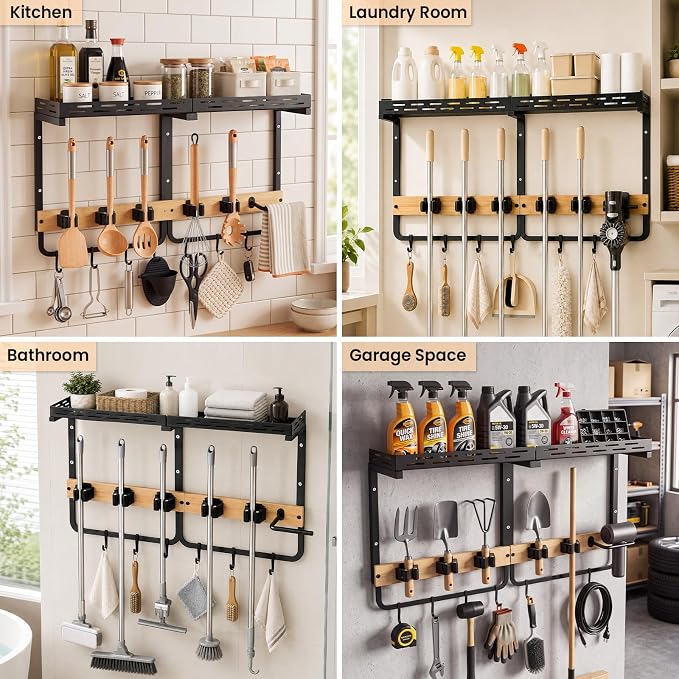 CONNOO Broom Holder Wall Mount with Shelf, Vacuum Organizer - Image 7
