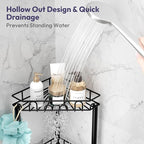SWTYMIKI Standing Shower Caddy Corner - 3‑Tier Stainless Steel Shower Organizer Shelf with 12 Hooks and Adhesive Pads, Rustproof Corner Shelves Stand Rack for Bathroom Shower Room, Black - Image 3