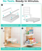 EVERIE Metal Pull Out Slide Shelf Organizer for Framed or Frameless Under Sink CabinetsOrganization in Kitchen, Bathroom, Counter, Cabinets (White, 1 Set) - Image 7