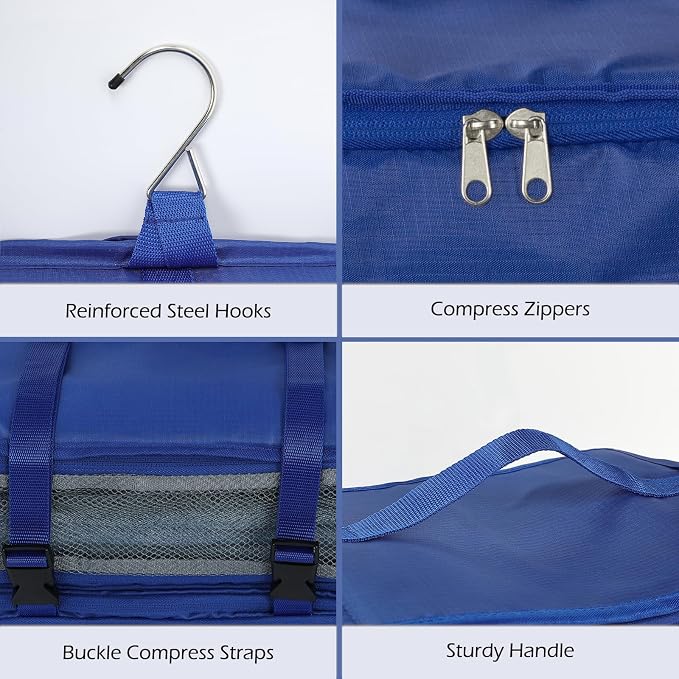 Surblue Hanging Shelves Travel Storage Bag Compression Packing Cube for Suitcase Portable Closet Organizer Collapsible with Extension Layer Large Capacity,Blue,XXL - Image 6